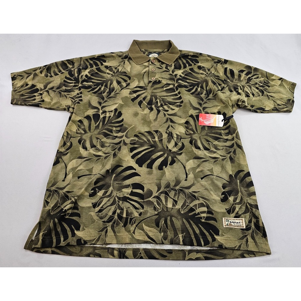 Tommy Bahama relax polo shirt mens L Large green cotton floral